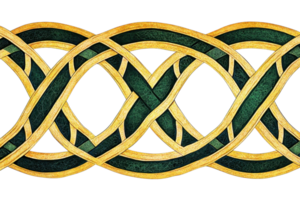 Intricate Celtic knot pattern with intertwined lines in green and yellow. Perfect for design, art projects, and decorative purposes. png