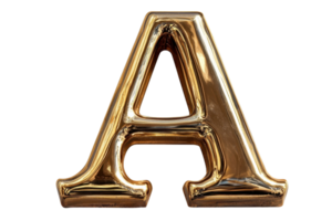 Golden letter A in a metallic finish, perfect for luxury branding and typography design concepts and projects. png