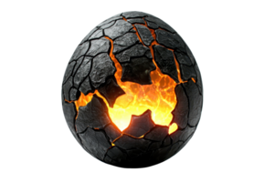 Futuristic concept of a cracked black egg with glowing interior, symbolizing potential and transformation in a digital art style. png