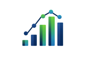 Illustration of a colorful bar graph with an upward line, representing growth, success, and progress in business and finance analysis. png