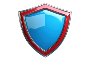 Glossy blue and red shield icon representing protection and security. Ideal for illustrating cybersecurity and safety concepts. png