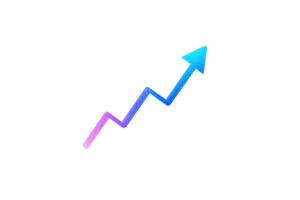 Vibrant upward arrow graph with gradient colors on transparent background, representing growth, success, and progress in business and finance. png