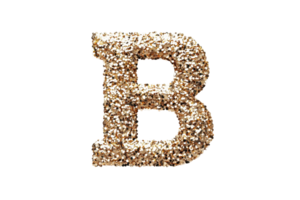Golden glitter letter B on transparent background, perfect for design, scrapbooking, and creative projects needing a sparkling touch. png