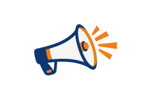 illustration of a blue and orange megaphone icon, conveying communication, announcement, or promotion concepts in a modern design. png