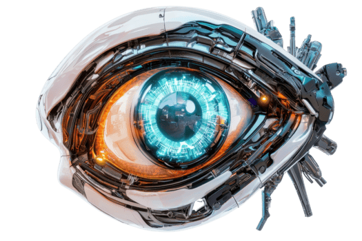 futurista robótico ojo con intrincado engranajes y digital elementos, simbolizando avanzado tecnología, artificial inteligencia, y innovación. png