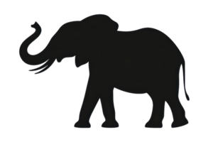 Silhouette of a majestic elephant against a transparent background, showcasing its iconic trunk and tusks in a simple yet striking form. png