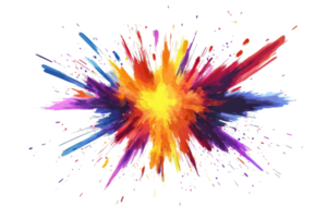 Vibrant colorful explosion of abstract paint splashes creating a dynamic burst of energy in motion. Bright hues blend seamlessly. png