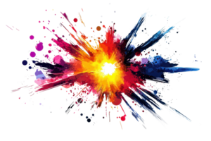 Vibrant explosion of colorful paint splashes on a transparent background, creating a dynamic and captivating abstract artwork. png