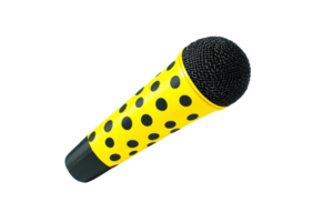 Vibrant yellow microphone with black polka dots, ideal for creative presentations, performances, and adding a fun touch to audio projects. png