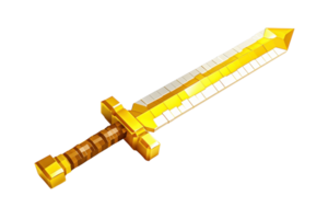 Shiny golden pixelated sword from a game, perfect for fantasy gaming themes and retro digital designs. png