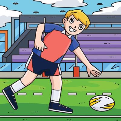 Rugby Player Picking Up the Ball Colored Cartoon