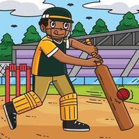 Cricket Player Hitting the Ball Colored Cartoon vector