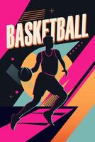 Retro style poster with text running and silhouette of a basketball player. Modern abstract background. Geometric shapes. vector