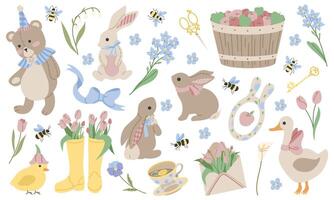 Spring set. Flat design. Cute spring badges vector