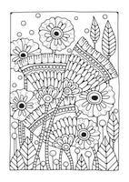 Coloring page with large flower and buds. black and white background for coloring. Art therapy. vector