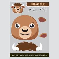 Adorable bison paper cutout game for children with colorful design vector