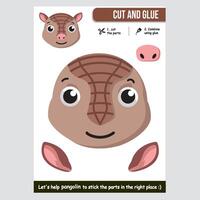 Adorable pangolin paper cutout game for children with colorful design vector