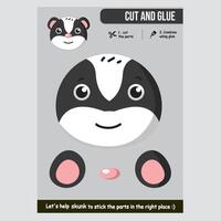 Adorable skunk paper cutout game for children with colorful design vector