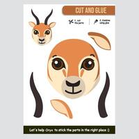 Adorable oryx paper cutout game for children with colorful design vector