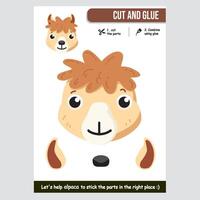 Adorable alpaca paper cutout game for children with colorful design vector