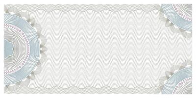 Gift certificate. Guilloche voucher, coupon or cheque, diploma template with guilloche pattern rosette and borders. Blank patent paper document, banknote with editable strokes vector