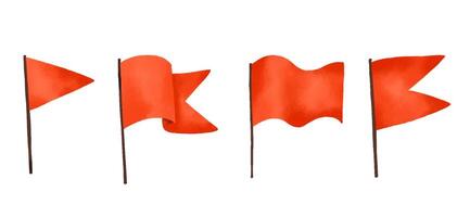 Red flags set. Hand drawn waving flags. on isolated vector