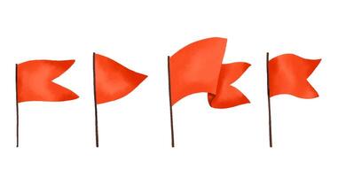 Red flags set. Hand waving flags. Illustration on isolated vector