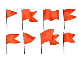 Red flags set. drawn waving flags. Illustration on isolated vector