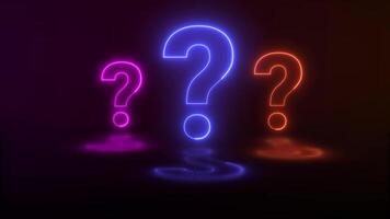 Question mark colorful neon glow animation with reflection video