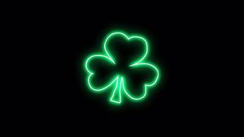 Green shamrock neon sticker with alpha channel transparency. Wishing you a Happy St. Patrick's Day video