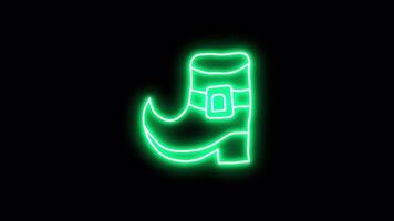 Neon sticker of green boot with a buckle . Alpha channel transparency. Happy St. Patricks day video