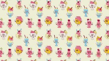 Cute happy funny milkshake cartoon mascot character . Loop Background. Sketch effect video