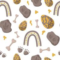 Dinosaur seamless footprint tracks. Minimal color background with paw, stones, rainbow. Dinosaur footprint seamless pattern perfect for textile, wrap and wallpaper and design. vector