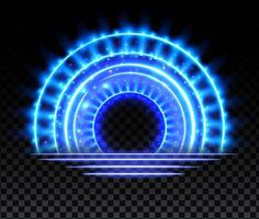 Blue magic arc. Abstract magic light effect. Luminous neon arch lines with flying lights. vector