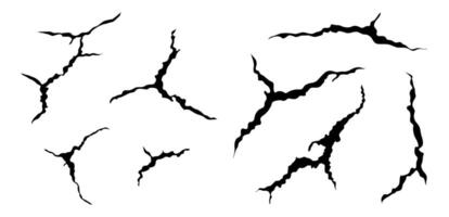 Ground cracks set. Earthquake and ground cracks, hole effect, craquelure and damaged wall texture. vector