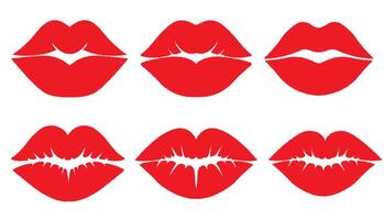 simple set illustration, red lip marks with varied shapes vector