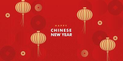 Chinese new year banner template design with lantern and coin. Universal Chinese background banner vector