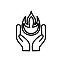 Hands holding fire icon. A thin line sign. Isolated contour symbol illustration. tongs. element design illustration of hands begging and closing each other in pink. vector