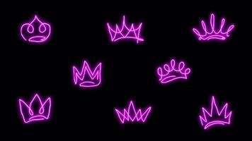 Neon sticker pack with a crown. Alpha channel transparency. video