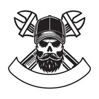 Skull Mechanic Artwork Design with Tools Illustration vector