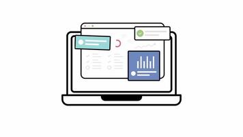 Data files of working from a laptop with graph for presentation. Working in a laptop. Animation icon looping in white background. video
