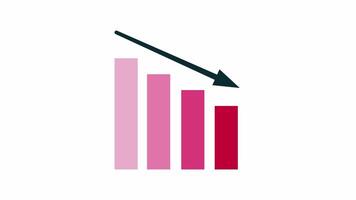 Red business graph down decrease with arrow. Animated footage looping in white background video