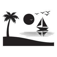 Ocean Beach Scene Artwork with Seashells and Sunlit Sky vector