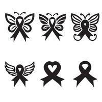Elegant Awareness Ribbon and Butterfly Wings Design Bundle vector