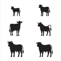 Cow Silhouette Bundle - Various Designs of Cows and Bulls vector