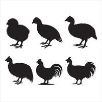 Guinea Fowl Bird Silhouette Illustration in Minimalist Style Bundle vector