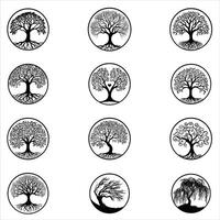 Tree Silhouette Laser Cut Design Bundle Elegant Circular Tree Patterns vector