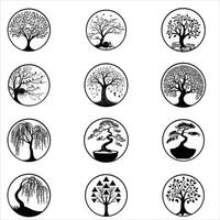 Elegant Tree Silhouette Laser Cut Bundle with Circular and Bonsai Designs vector