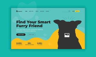 Pet store website landing page user interface design template and pet adopt homepage design vector
