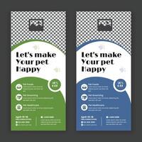Pet care and accessories rack card, DL flyer, leaflet, and handbill design template vector